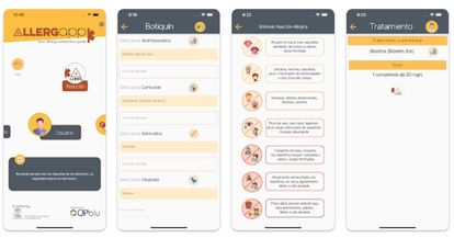 Imágenes de la aplicación AllergApp, disponible de forma gratuita en las dos plataformas más utilizadas par móviles.